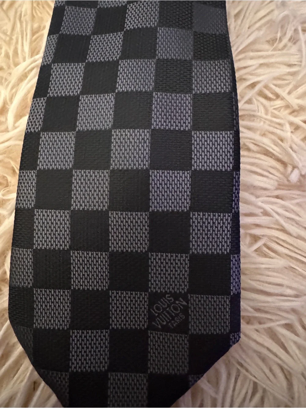 Louis Vuitton Black and Gray Damier Tie